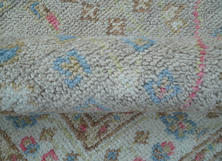 Traditional Oushak Design Beige And Blue 4x6 Hand knotted Wool Area Rug