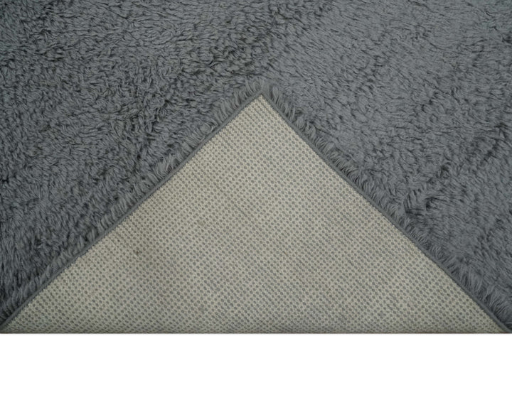 Ready to Ship Hand Woven Modern Solid Design Gray 5x8 Wool Rug