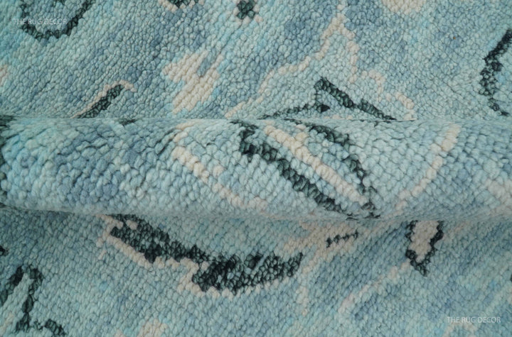 Custom Made Oushak Blue And Beige Hand Knotted Wool Rug