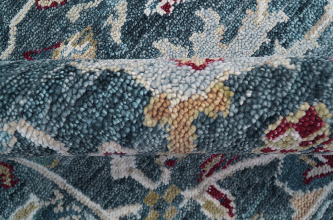 Custom Made Blue Traditional Turkish Design Hand Knotted Wool Rug