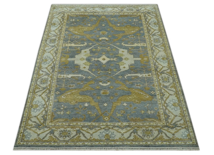 6x9 Hand Knotted Gray, Olive and Ivory Traditional Oriental Oushak wool area rug - The Rug Decor
