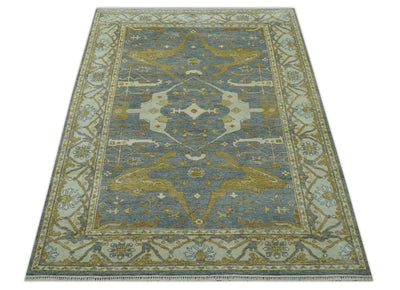 6x9 Hand Knotted Gray, Olive and Ivory Traditional Oriental Oushak wool area rug - The Rug Decor