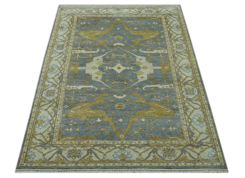 6x9 Hand Knotted Gray, Olive and Ivory Traditional Oriental Oushak wool area rug - The Rug Decor