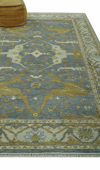 6x9 Hand Knotted Gray, Olive and Ivory Traditional Oriental Oushak wool area rug - The Rug Decor