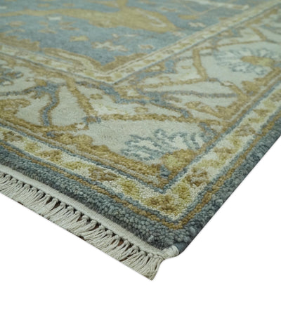 6x9 Hand Knotted Gray, Olive and Ivory Traditional Oriental Oushak wool area rug - The Rug Decor