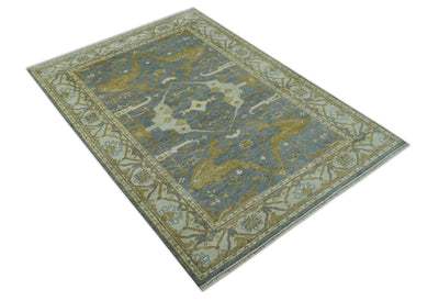 6x9 Hand Knotted Gray, Olive and Ivory Traditional Oriental Oushak wool area rug - The Rug Decor