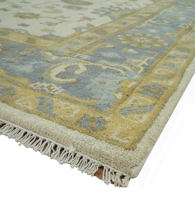 6x9 Hand Knotted Ivory, Gray and Mustard Traditional Oriental Oushak wool rug - The Rug Decor