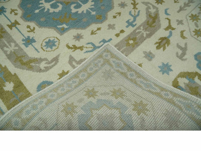 6x9 Ivory, Olive and Teal Hand Knotted Traditional Medallion wool Area Rug - The Rug Decor