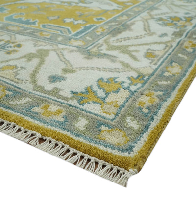 6x9 Mustard, Ivory and Gray Hand Knotted Traditional Oriental Oushak wool area rug - The Rug Decor