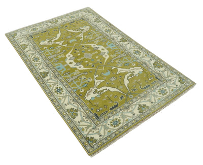 6x9 Olive and Ivory Hand Knotted Traditional Oriental Oushak wool area rug - The Rug Decor