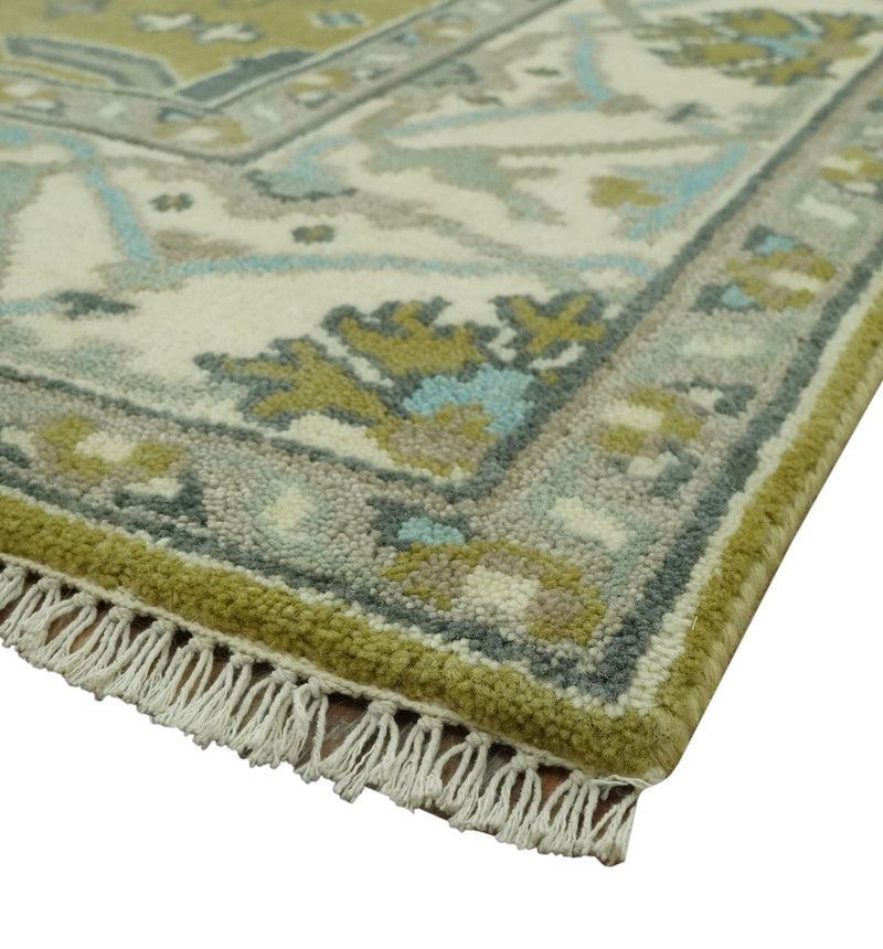 6x9 Olive and Ivory Hand Knotted Traditional Oriental Oushak wool area rug - The Rug Decor