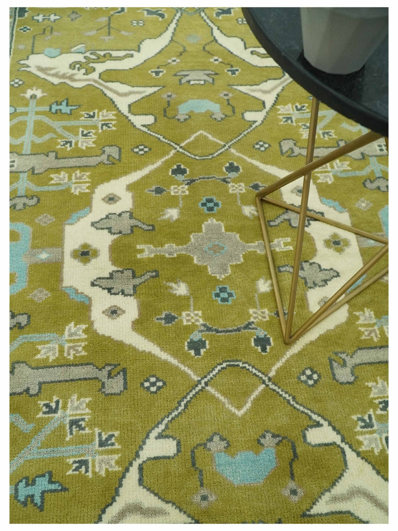 6x9 Olive and Ivory Hand Knotted Traditional Oriental Oushak wool area rug - The Rug Decor