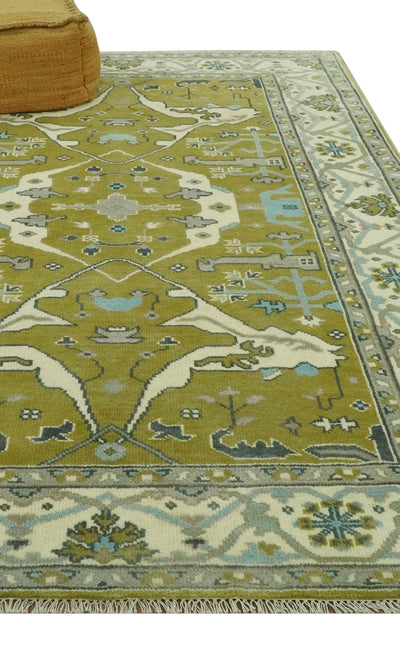 6x9 Olive and Ivory Hand Knotted Traditional Oriental Oushak wool area rug - The Rug Decor