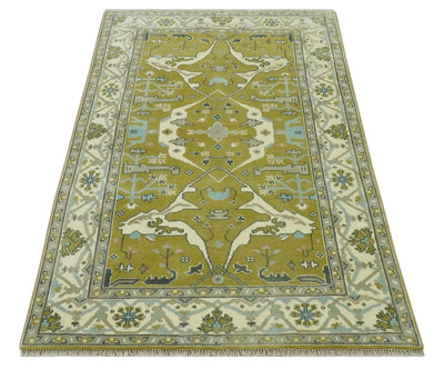 6x9 Olive and Ivory Hand Knotted Traditional Oriental Oushak wool area rug - The Rug Decor