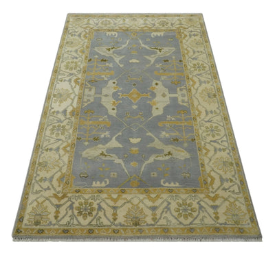 6x9 Taupe, Beige and Mustard Hand Knotted Traditional Oriental Oushak wool area rug - The Rug Decor