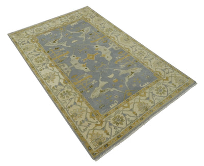 6x9 Taupe, Beige and Mustard Hand Knotted Traditional Oriental Oushak wool area rug - The Rug Decor