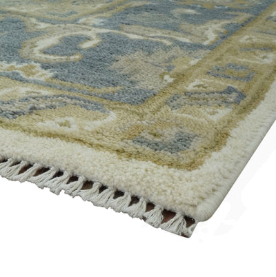 6x9 Traditional Hand Knotted Ivory, Charcoal and Olive Oriental Oushak wool rug - The Rug Decor