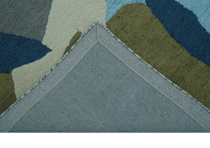 Custom Made Abstract Blue And Green Wool Rug