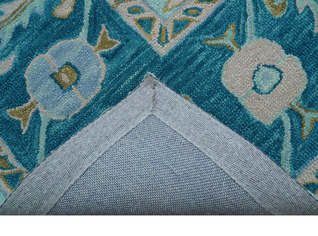 Elaine Custom Made Blue Traditional Oushak Hand Tufted Wool Rug