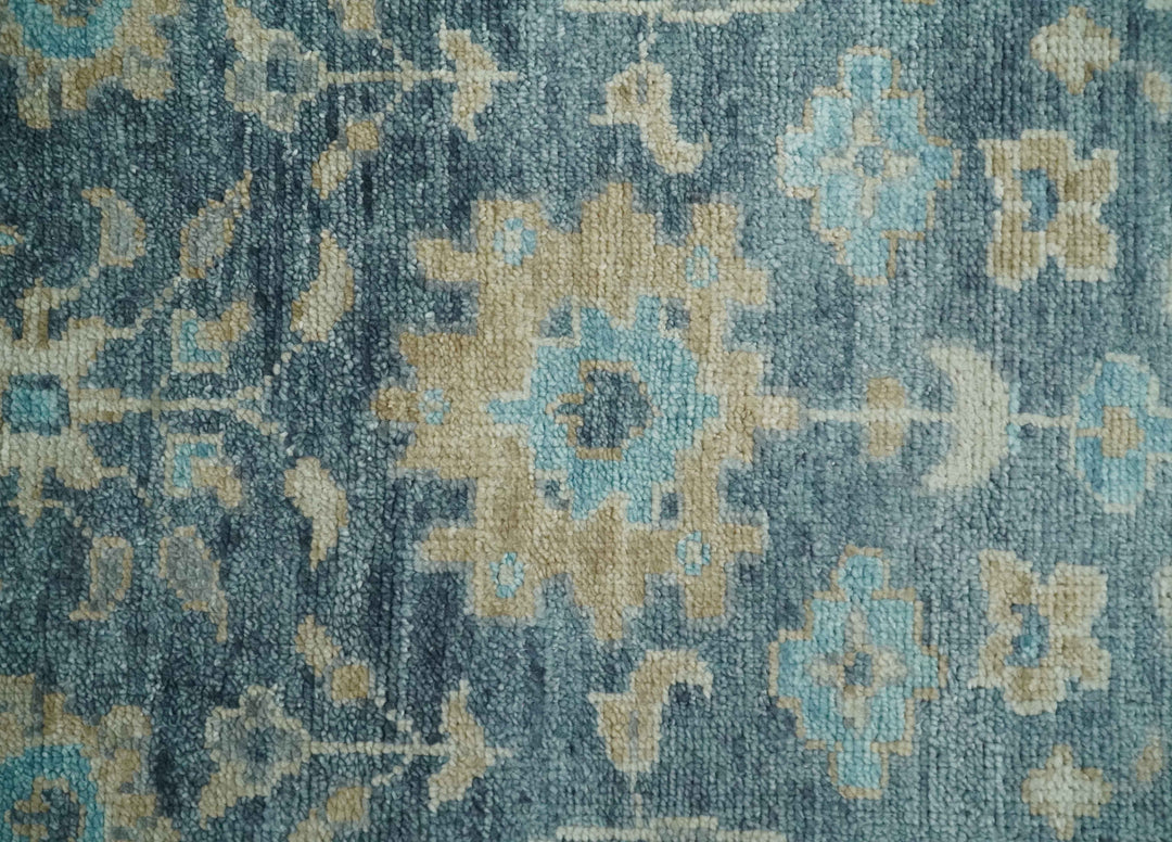 Ready to Ship 4x6 Teal And Beige Hand Knotted Oushak Wool Rug