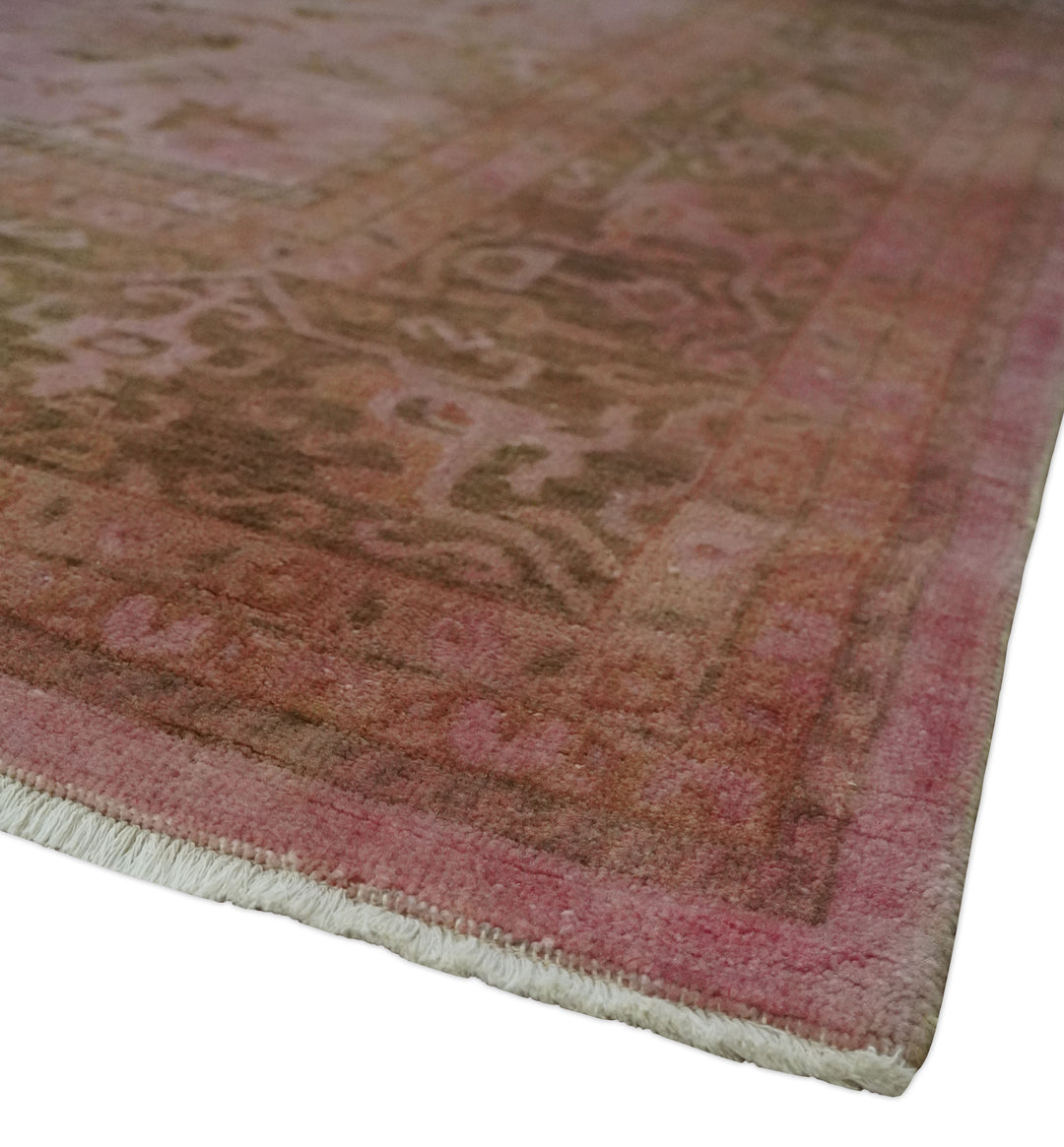 Overdyed 8x11 Hand Knotted Pink and Brown Traditional Oushak Wool Rug