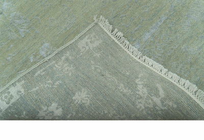8X10 Fine Hand Knotted Green And Gray Modern abstract Design Wool and Art Silk Rug