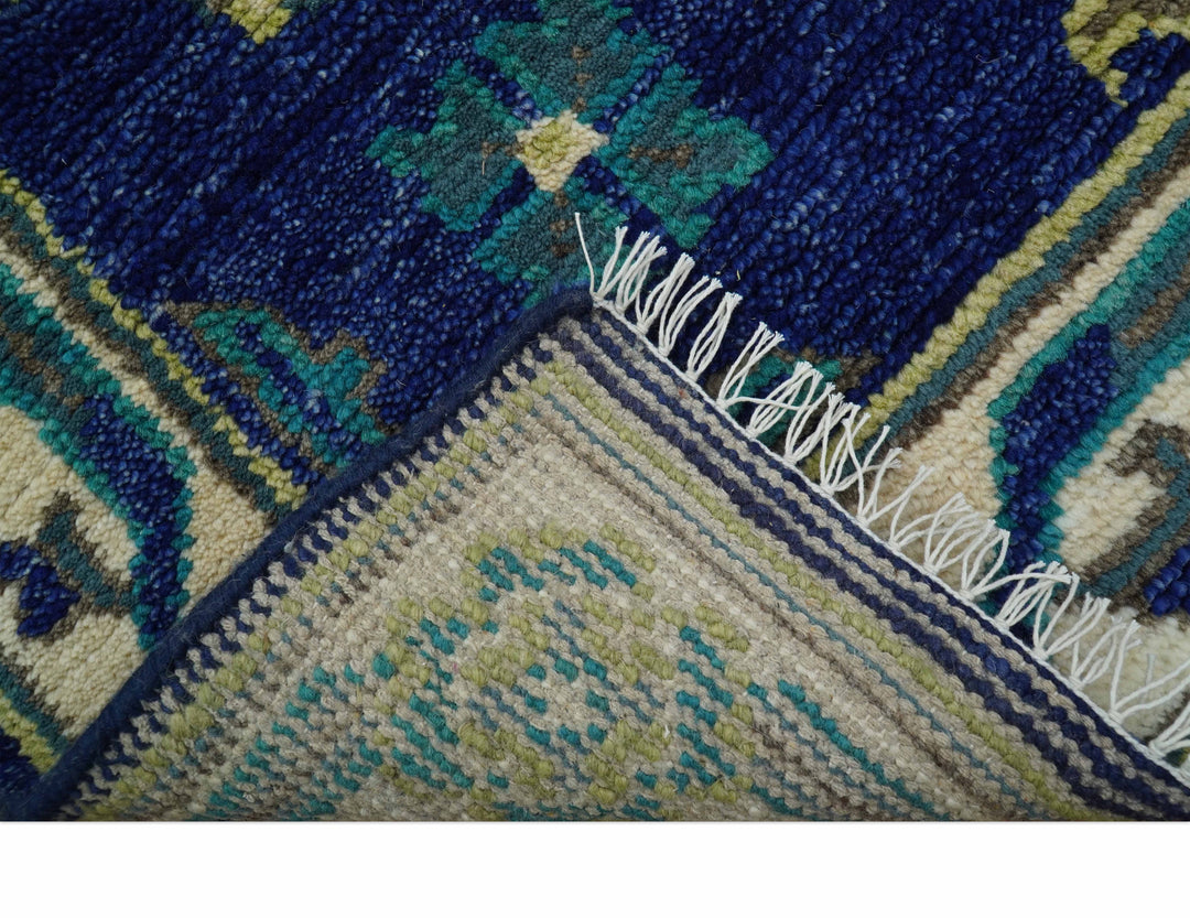 In Stock Khotan Design Blue And Beige Hand Knotted 4x6 Wool Rug