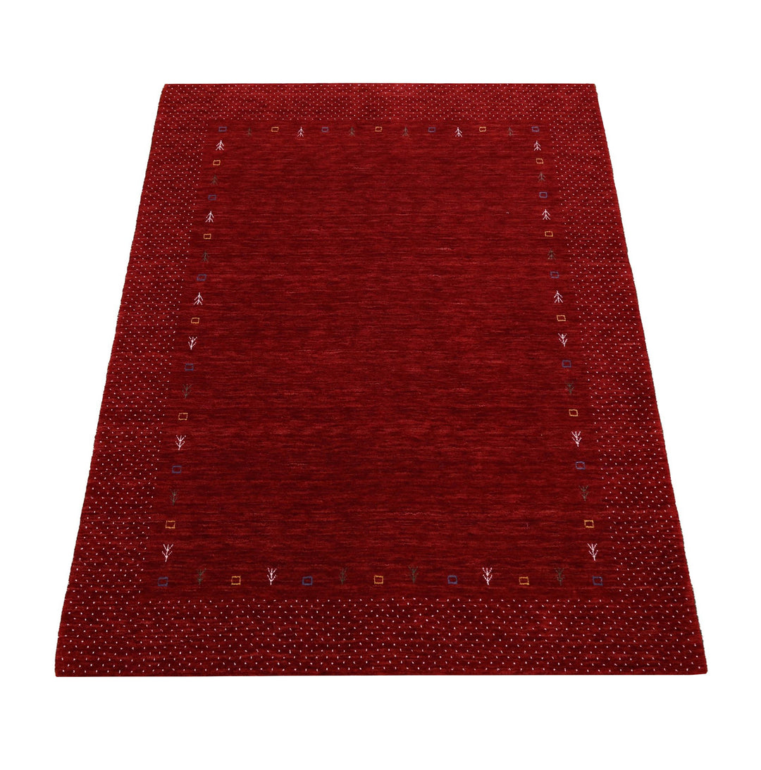 Red Gabbeh Border Design Hand Loomed Wool Area Rug