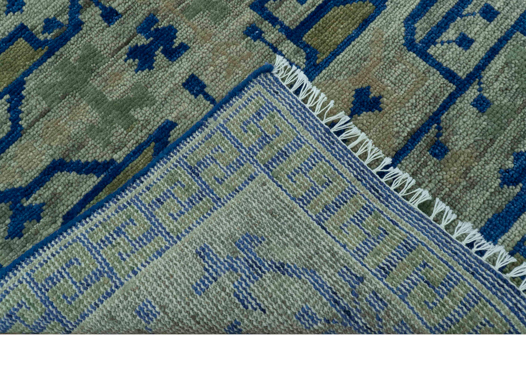 Blue And Beige Modern Design Hand Knotted Custom Made Wool Area Rug