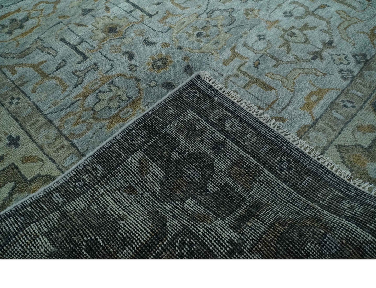 Blue and Beige Hand Knotted Traditional Oriental Oushak 8x10 wool area Rug