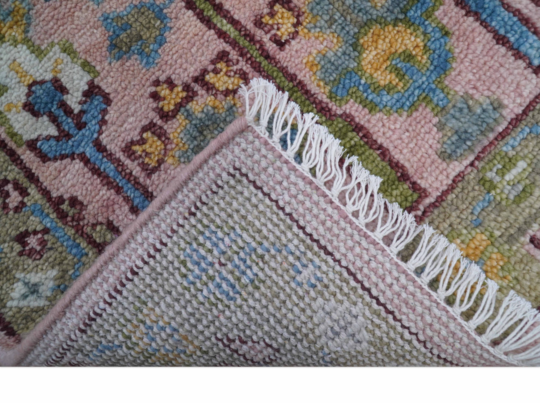 Quick Ship 2.6x8 Hand Knotted Tree of life Pink And Olive Wool Rug