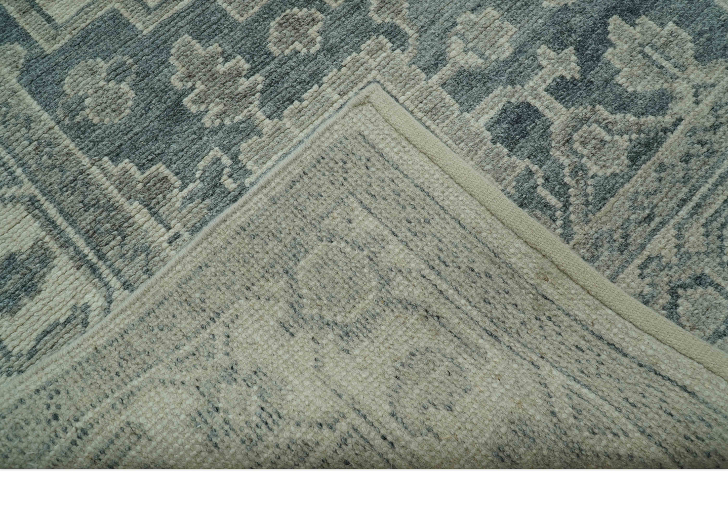 Gray And Beige Turkish Design Hand Knotted Custom Made Wool And Linen Rug