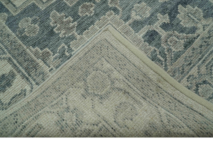 Gray And Beige Turkish Design Hand Knotted Custom Made Wool And Linen Rug
