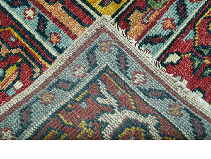 Custom Made Traditional Heriz Design Rust And Ivory Hand Knotted Wool Rug