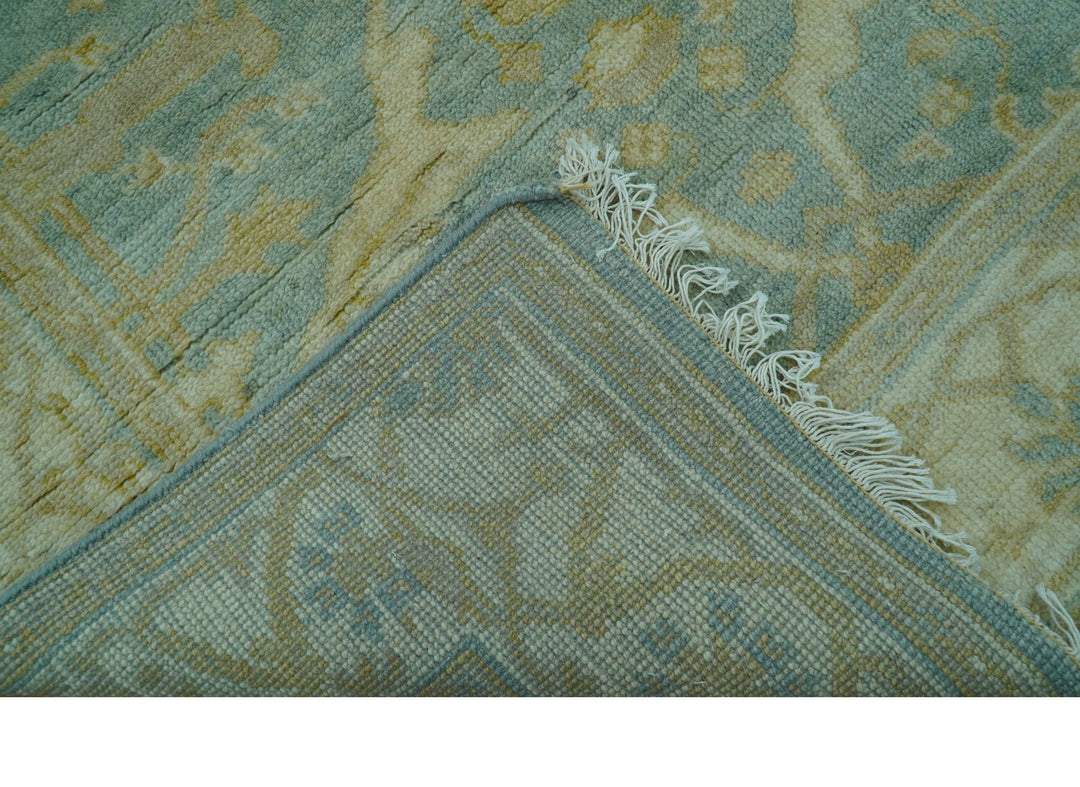 Traditional Oushak Design Blue And Beige 4x6 Hand Knotted Wool Area Rug