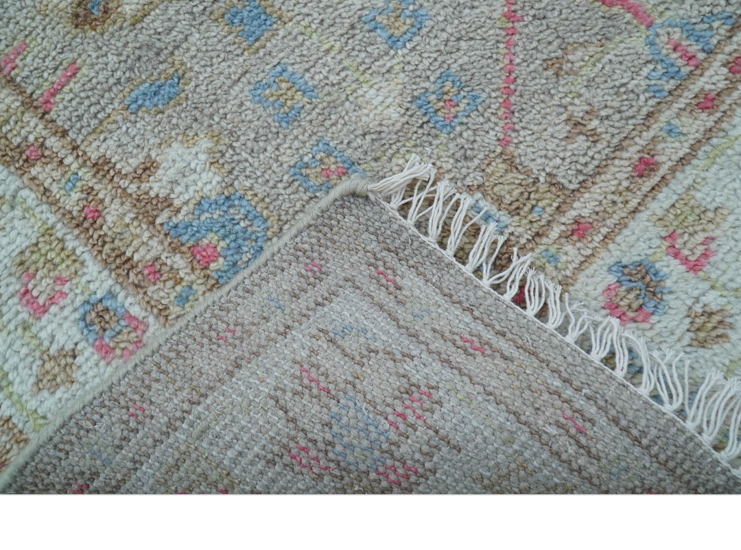 Traditional Oushak Design Beige And Blue 4x6 Hand knotted Wool Area Rug