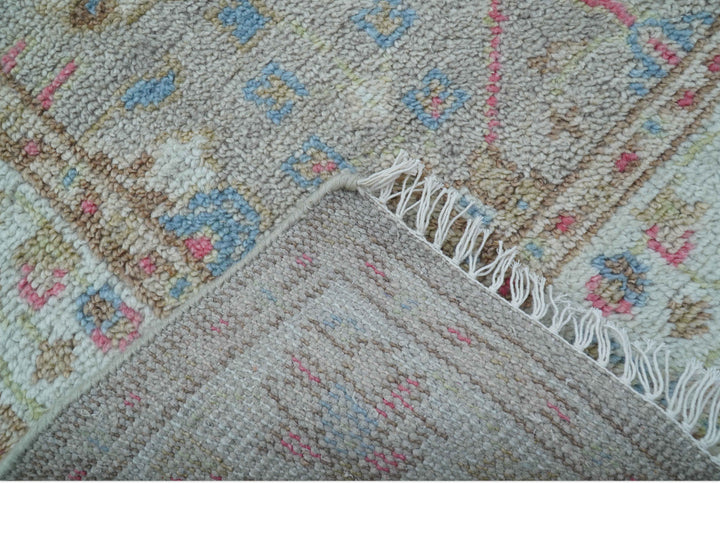 Traditional Oushak Design Beige And Blue 4x6 Hand knotted Wool Area Rug