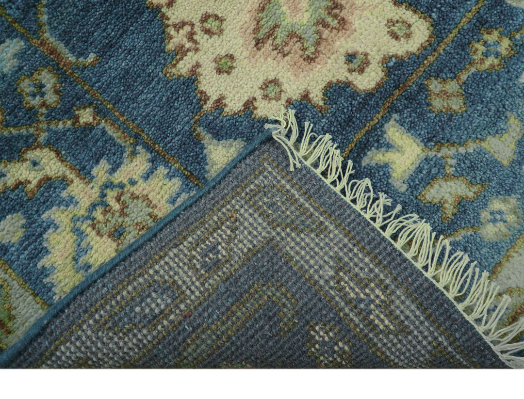 Quick Ship Small 5x5 Traditional Oushak Blue And Beige Hand Knotted Wool Rug