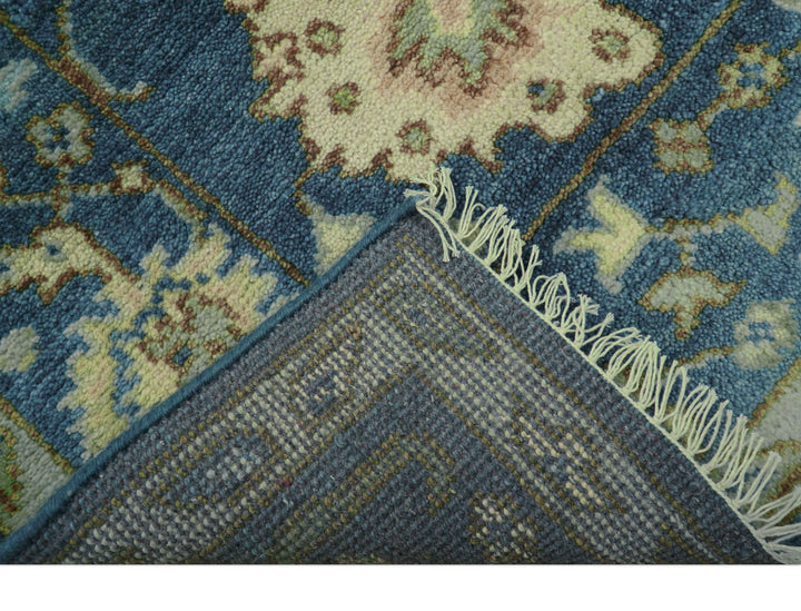 Quick Ship Small 5x5 Traditional Oushak Blue And Beige Hand Knotted Wool Rug