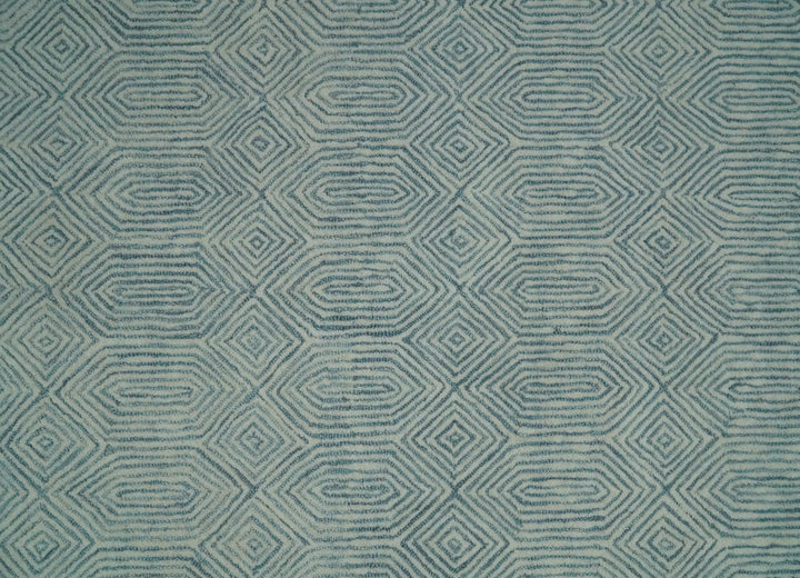 Ready to Ship Teal And Ivory Modern Contemporary Hand Tufted 8x10 Wool Rug