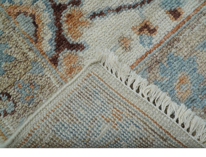 Custom Made Ivory And Camel Traditional Hand Knotted Wool Rug
