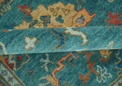 Hand Knotted Teal Traditional Oushak 8x10.4 wool area rug