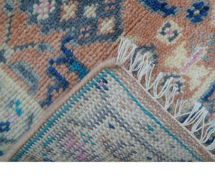 2x3 Traditional Peach And Ivory Hand Knotted Wool Rug