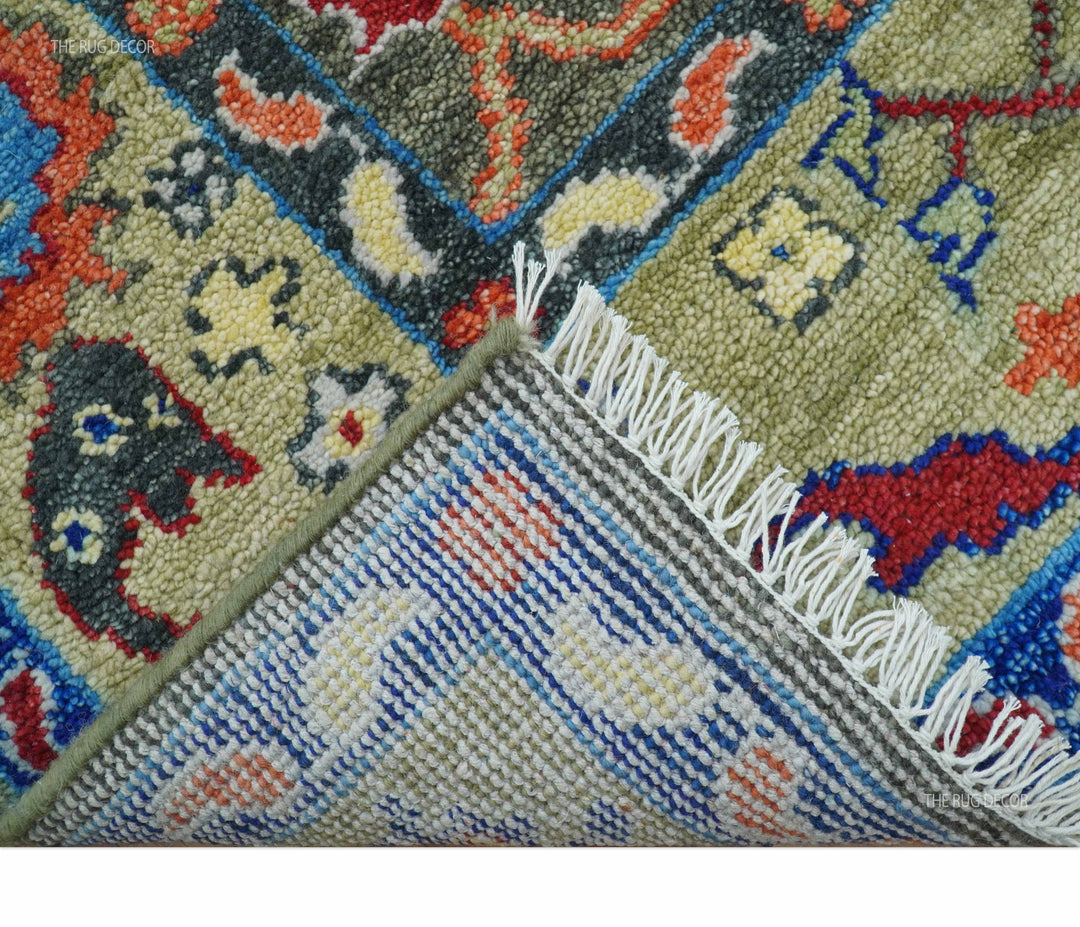 Ready to Ship 7x9 Feet Oushak Olive And Rust Hand Knotted Wool Rug