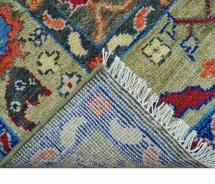 Ready to Ship 7x9 Feet Oushak Olive And Rust Hand Knotted Wool Rug