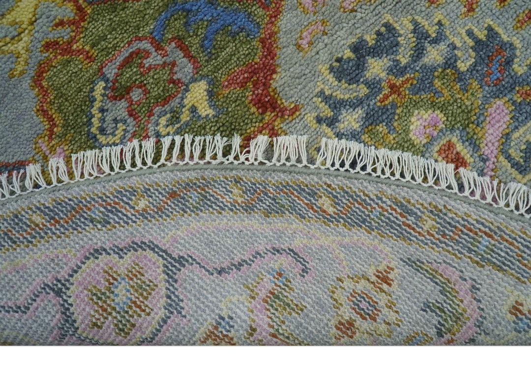Round wool rug edge with short fringe and reverse-side woven backing visible