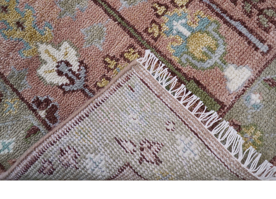 In stock 3x9 Tree of life Pink And Olive Hand Knotted Wool Rug