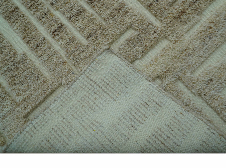 Custom Made Modern Contemporary Beige Hand Knotted Wool Area Rug