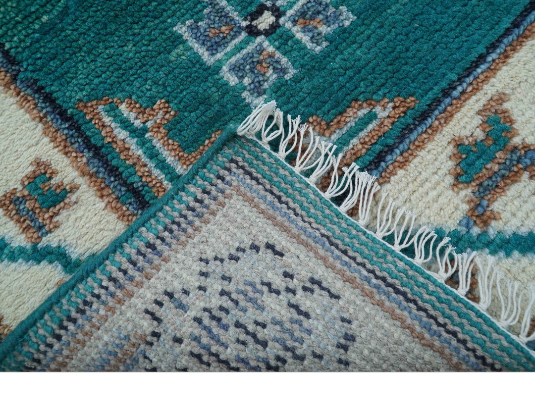 Traditional Khotan Design Teal And Beige Hand knotted 4x6  Wool Area Rug