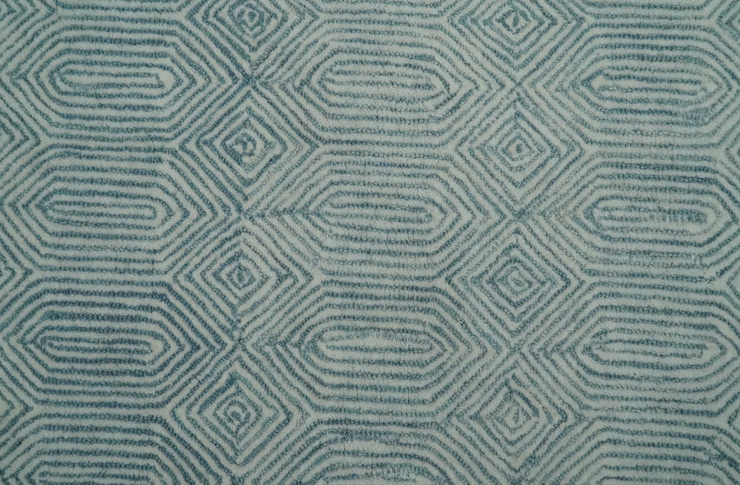 Ready to Ship Teal And Ivory Modern Contemporary Hand Tufted 6x9 Wool Rug